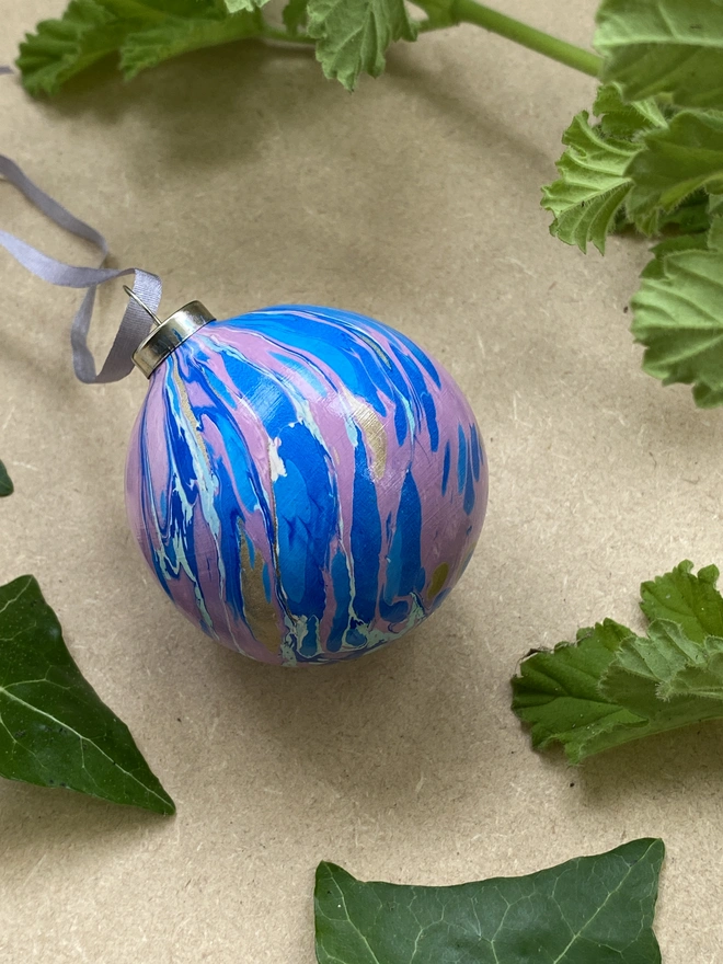 Hand-marbled ceramic bauble