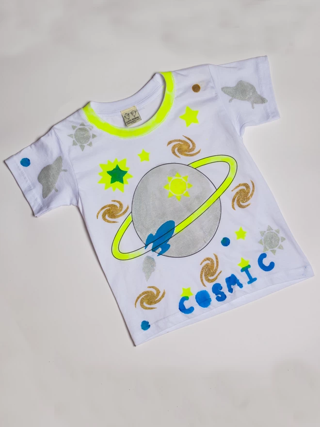 Stencilled space t-shirt finished