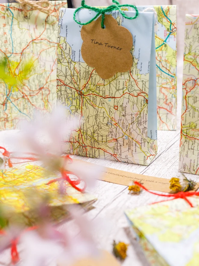 upcycled map gift bag