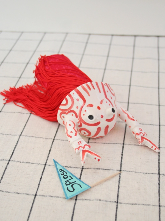 Ceramic and Fabric Lobster Wall Hanging With Flags