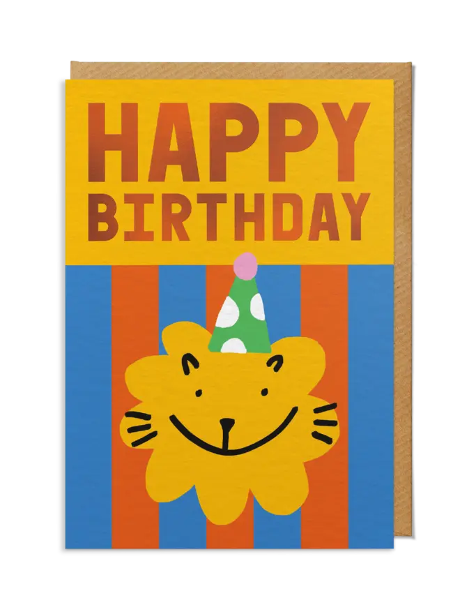 Happy Birthday Card — Lion in Party Hat