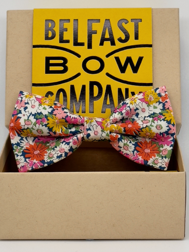 Bright Daisies Floral Bow Tie handmade by the Belfast Bow Company