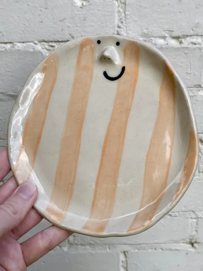 orange white stripe handmade ceramic side plate