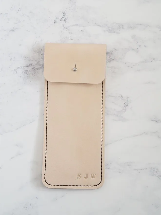 natural cream leather personalised pencil sleeve