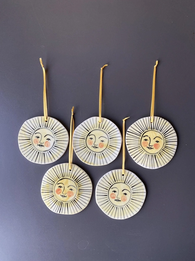 Hand-Painted Porcelain Sun Hanging Decoration