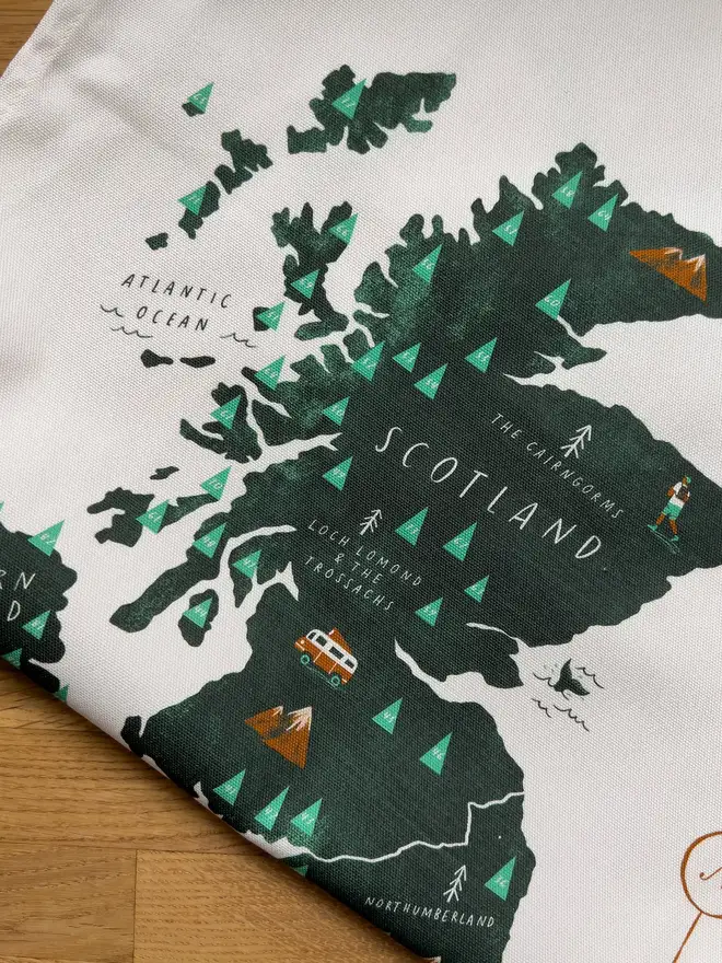 great british road trip map tea towel