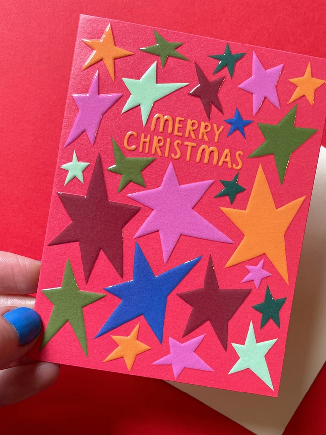 Mini Christmas Card Colourful Star Pattern | Raspberry Blossom 