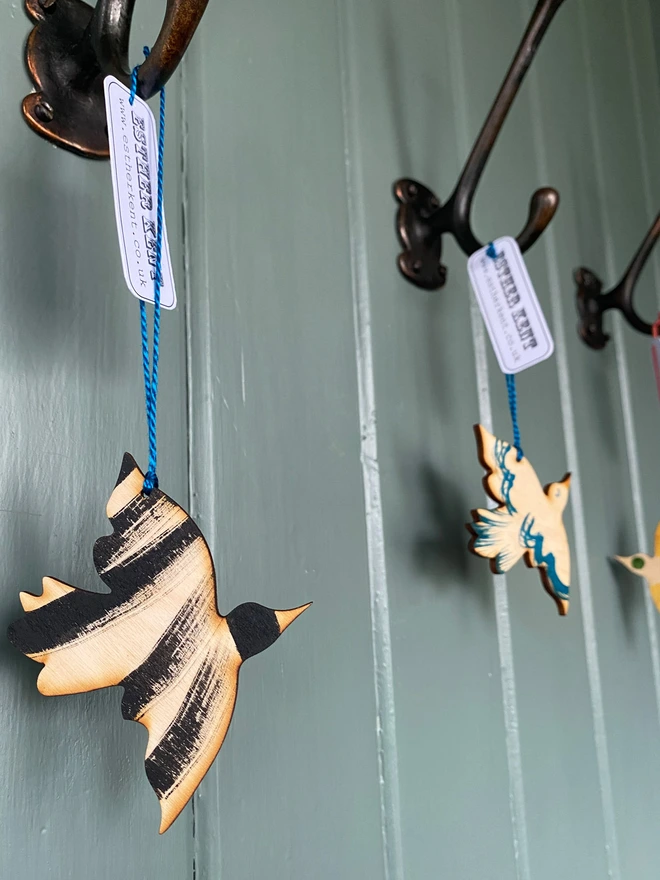 Handpainted wooden bird decoration by Esther Kent