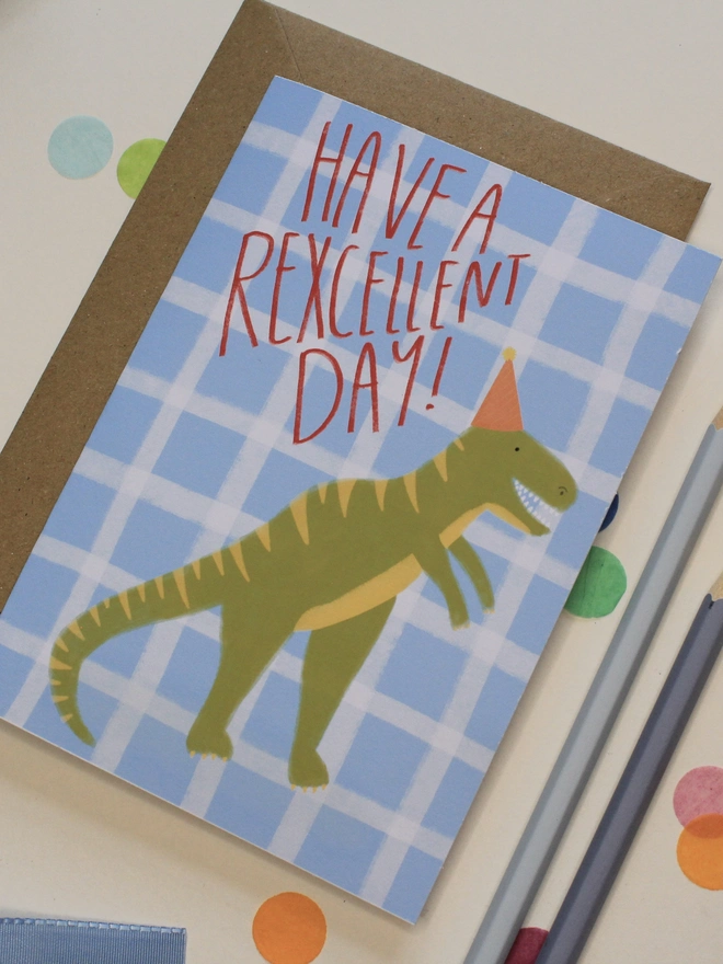 Have a rexcellent day boys dinosaur birthday card