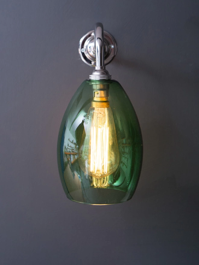 Small Handblown Green Glass Bertie Wall Light In Nickel