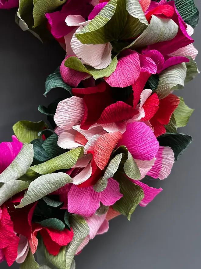 Pink & Green Assorted Crepe Paper Wreath