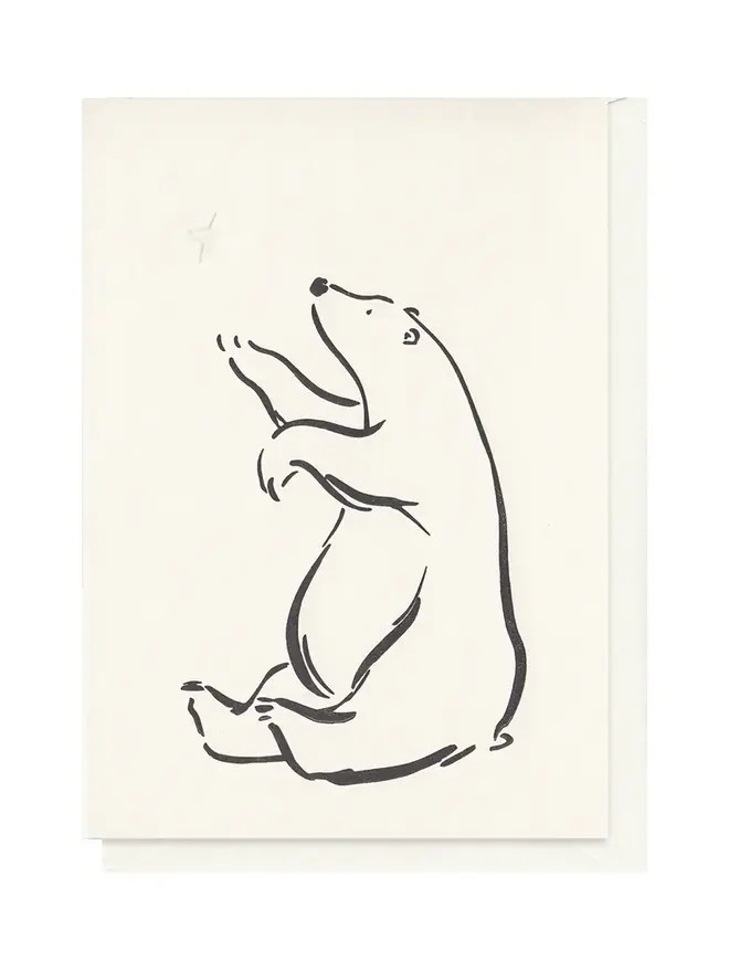 Letterpress Printed Polar Bear & Star. Black print on white background. 
