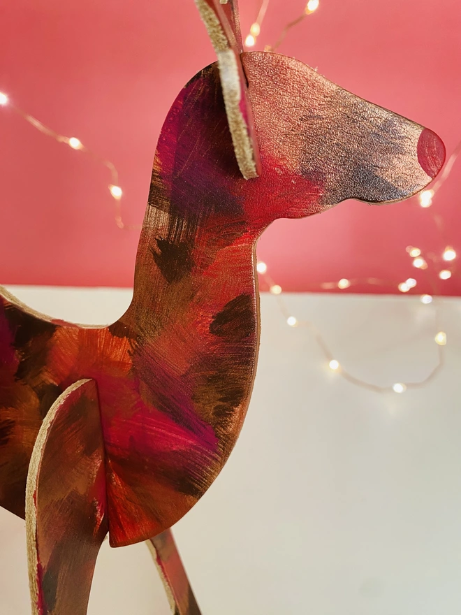 Red hand painted christmas leather reindeer