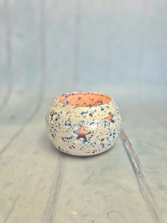 tea light holder, ceramic, pottery, Jenny Hopps Pottery, candle holder, blue