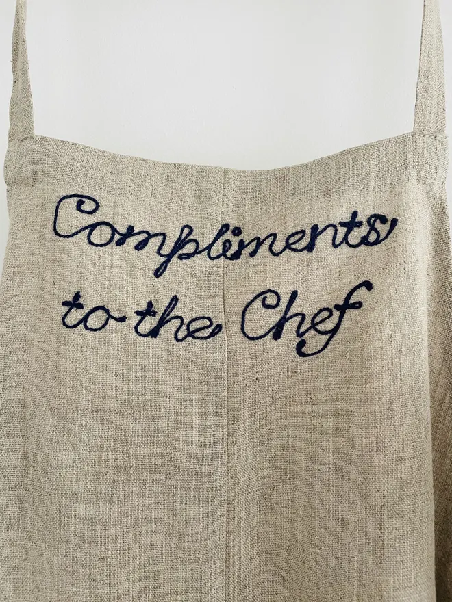 Embroidered Phrase Personalised Linen Apron