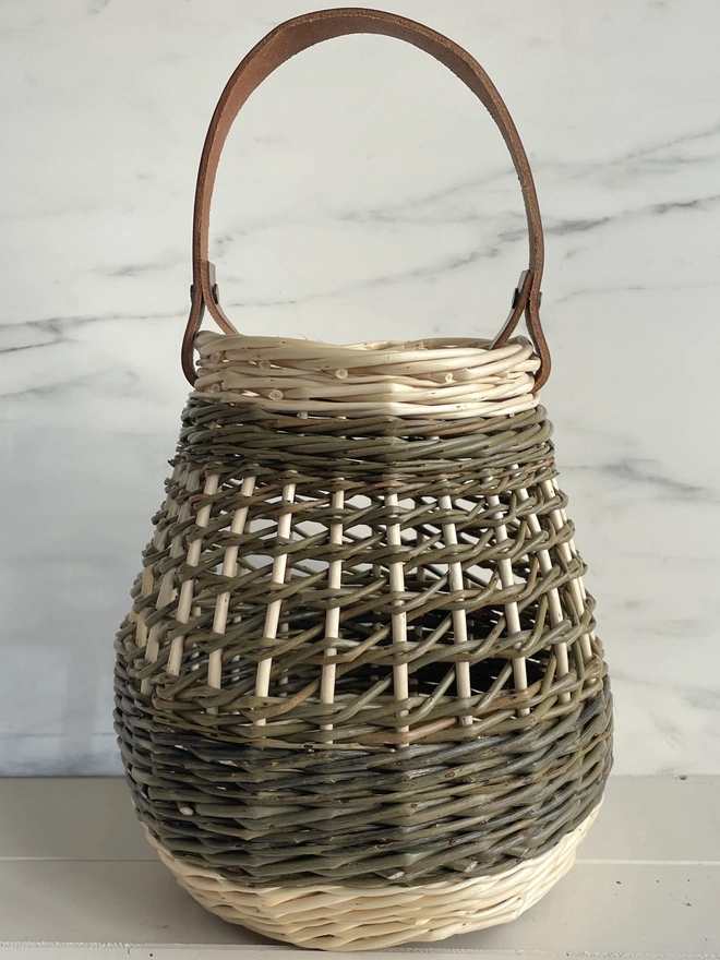 willow berry basket natural handbag oval round leather handle green white craft contemporary collection twist weave