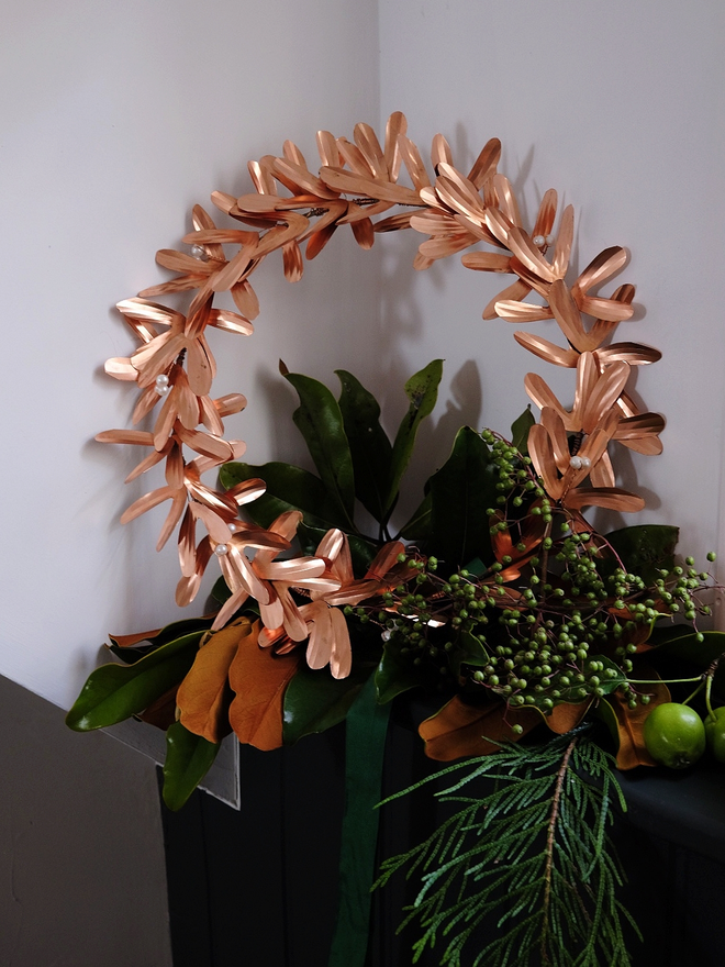Everlasting Copper Mistletoe and Pearl Christmas Wreath