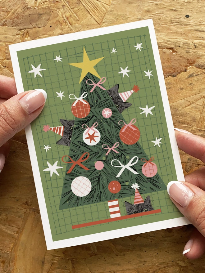 Cat Christmas Tree Card