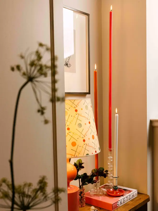 rhubarb taper candle pair