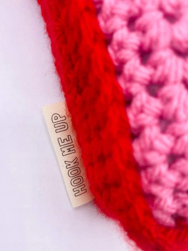 Crocheted Letter T in Bubblegum Pink and Postbox Red