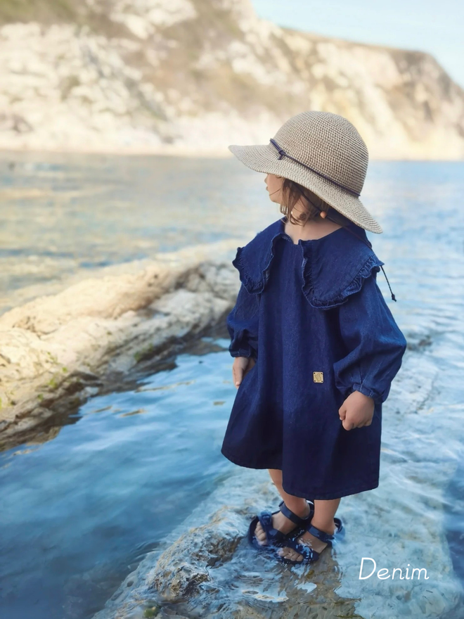 large collars blouse dress denim