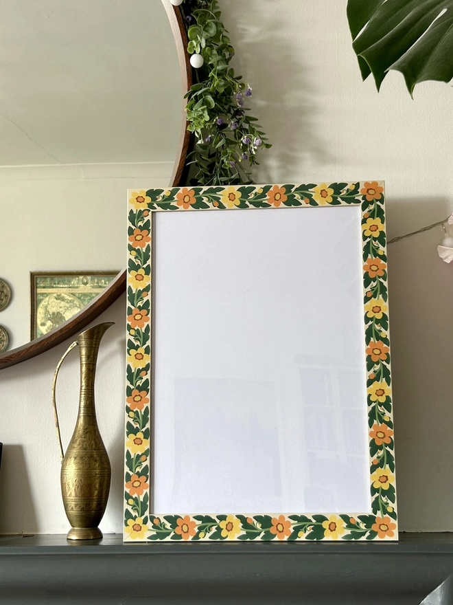 Hand Painted Yellow and Orange Flower Chain Picture Frame 