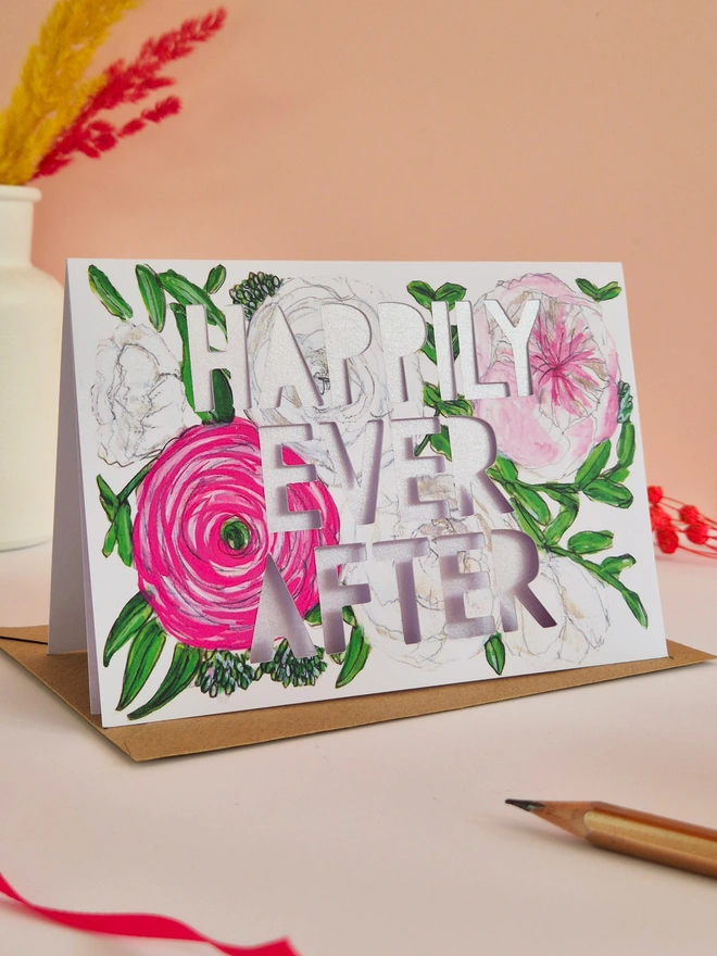 happily ever after paper cut wedding card
