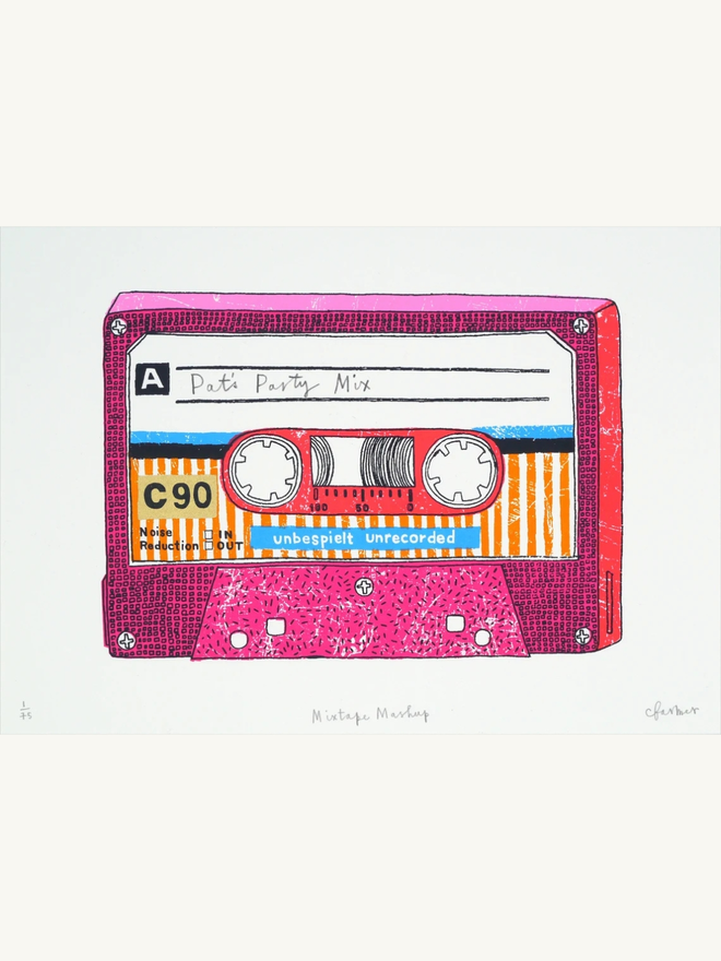 Personalised pink mix tape screenprint