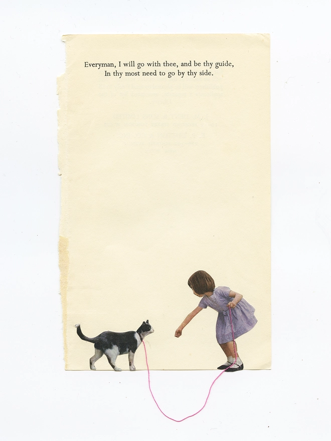 Original Girl With Cat Collage on Paper - Guide