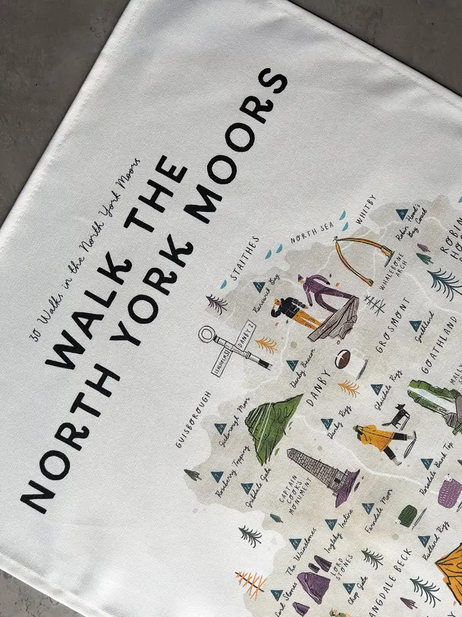 north york moors walking map tea towel