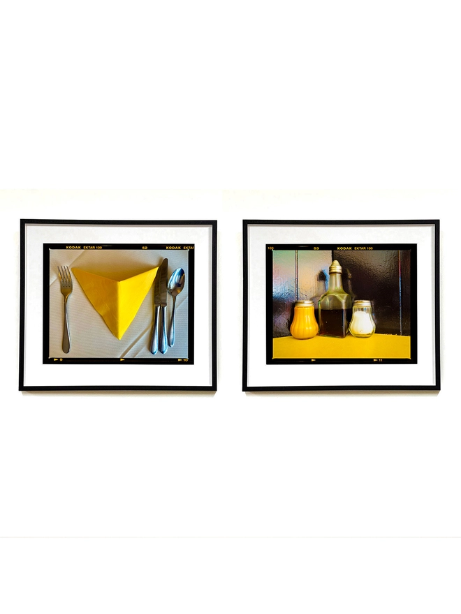 Pepper, Vinegar and Salt black frame paired with Yellow Napkin