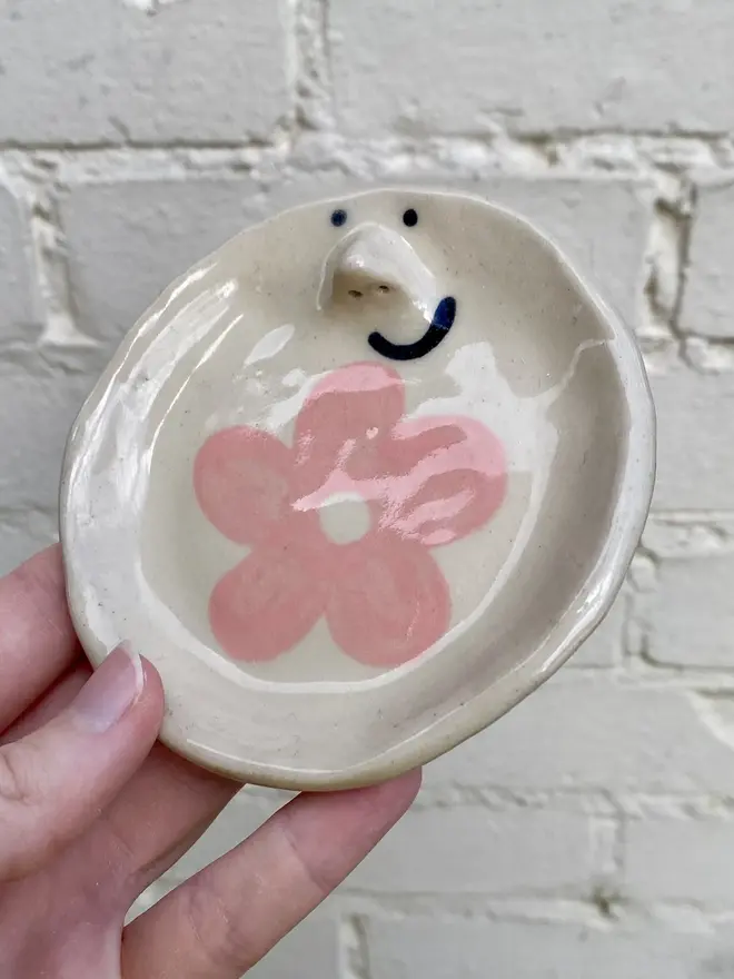 pink flower daisy handmade ceramic trinket dish