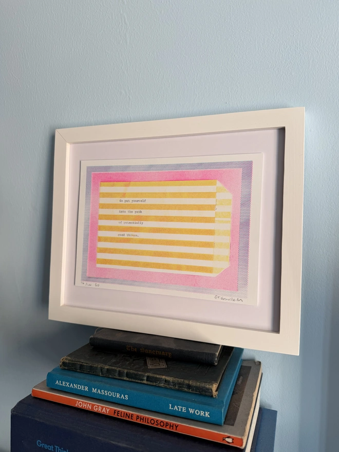 frame risograph print in orange and pink stripes