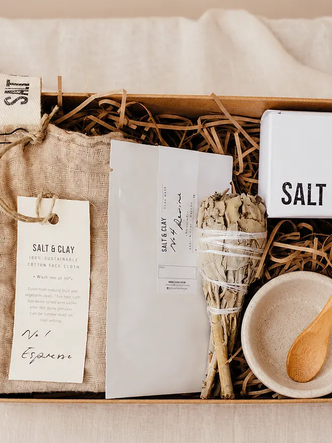 A gift set of natural bath and body products. 