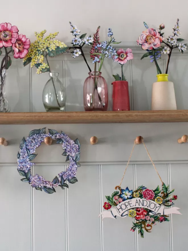 Selection of wooden flowers and garlands