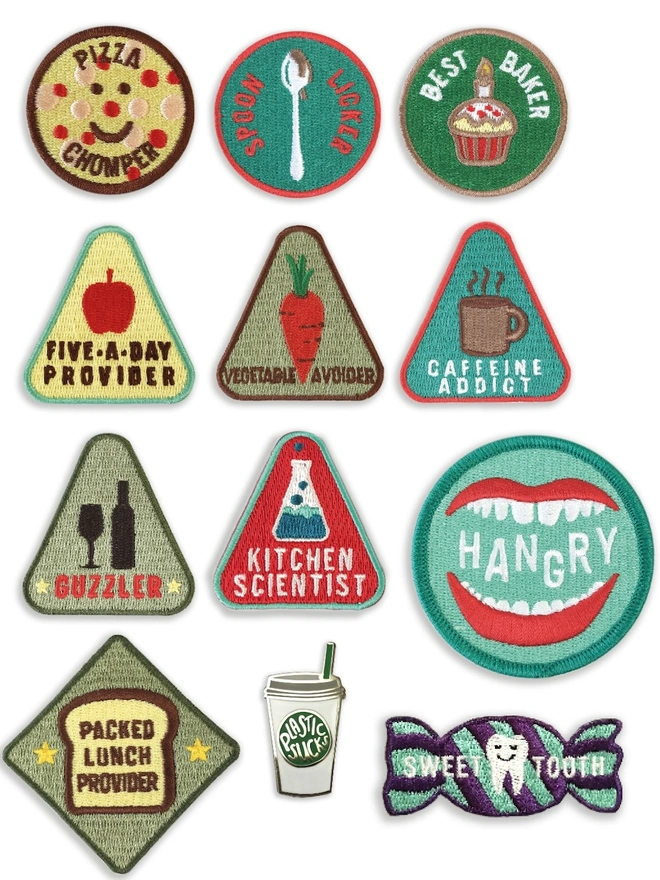 selection of patches to choose from with a foodie theme