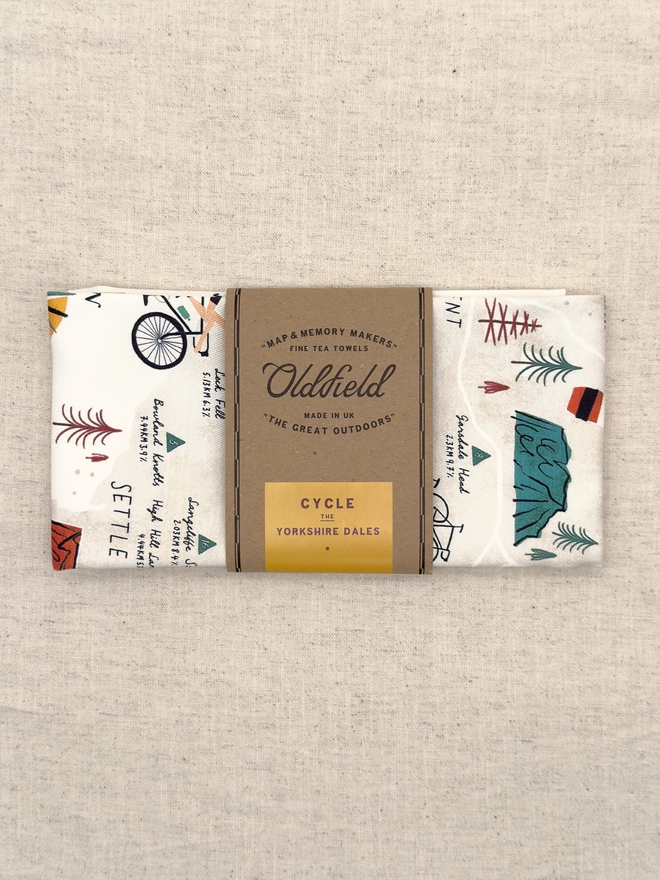 Cycle the Dales Map Tea Towel Folded Front