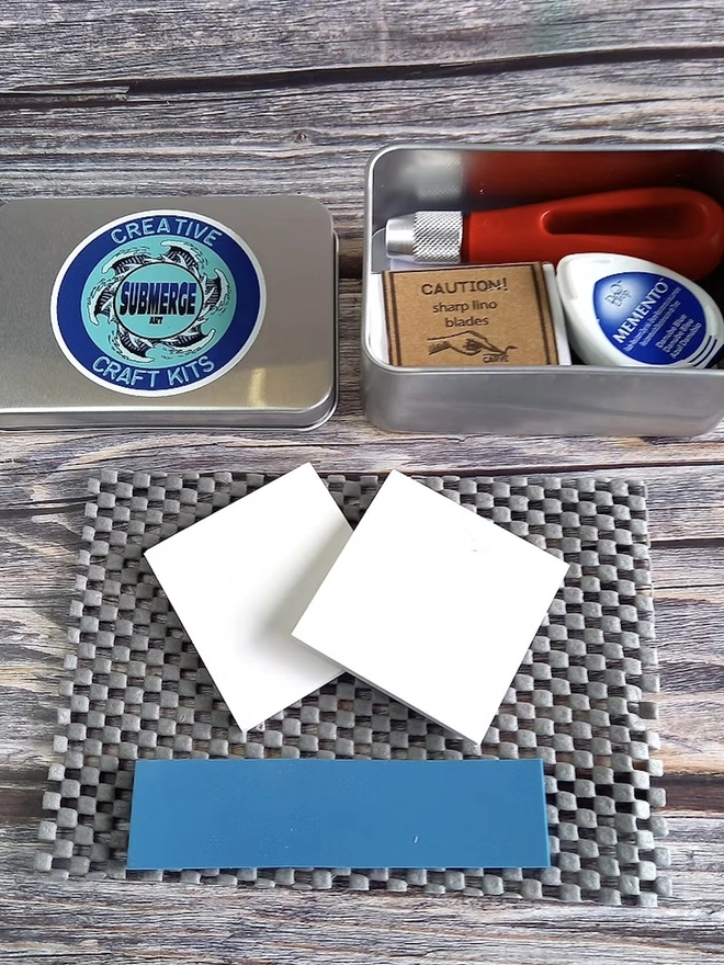 Mini Lino Carving & Block Printing Craft Kit, full kit unpacked. 