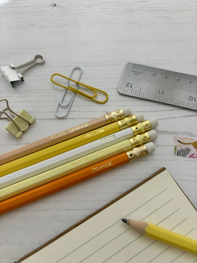 Personalised Yellow & Orange Mix Colour HB Pencils 