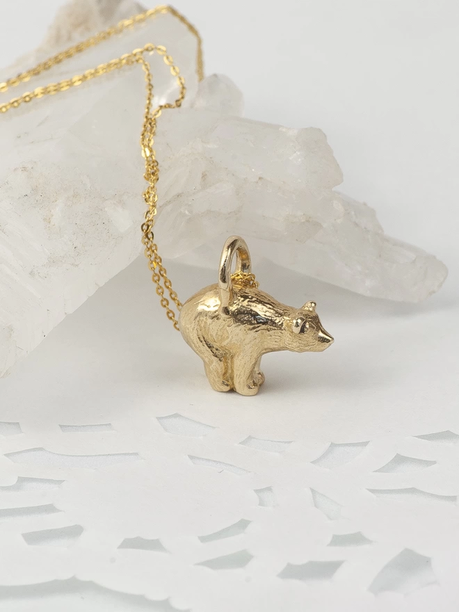 Bear Charm Necklace Gold