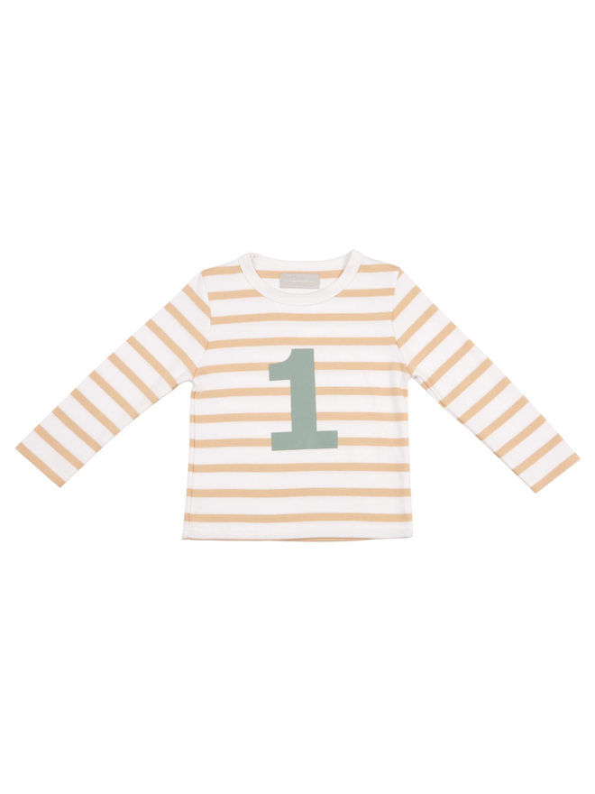 Biscuit & White Breton Striped Number 1 T Shirt (Green)