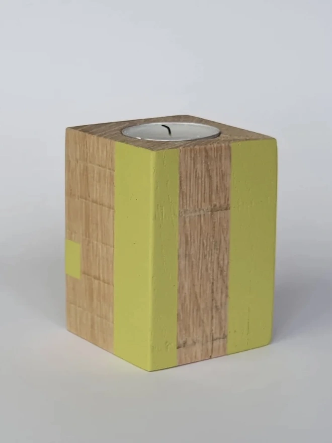 Tall Stripe Design Wooden Cube Candle