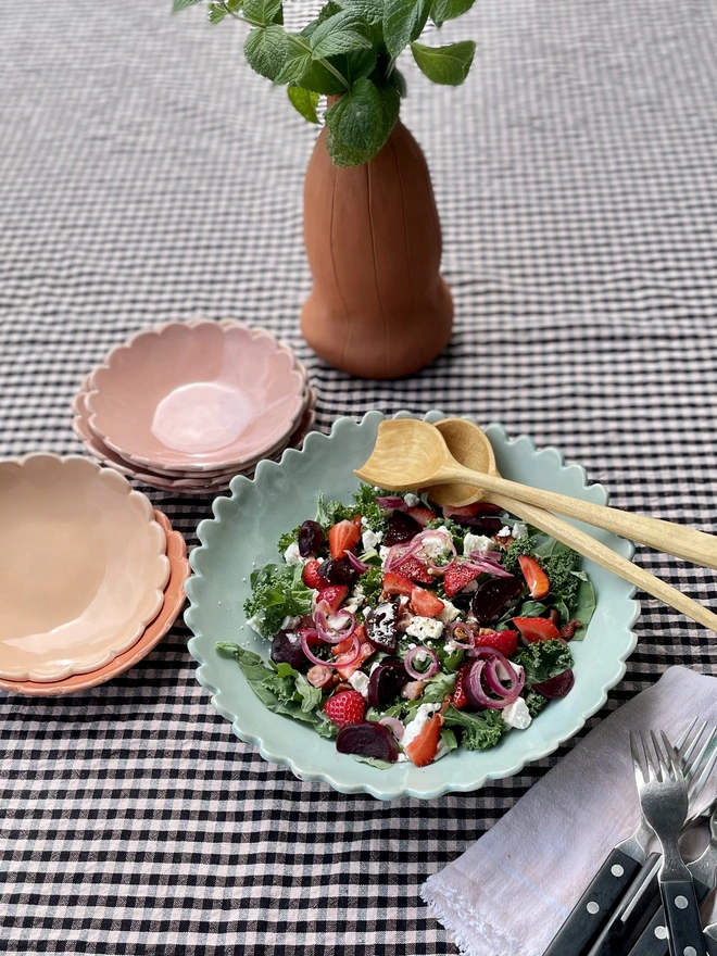Pale turquoise Medium Salad Bowl with Scalloped edge