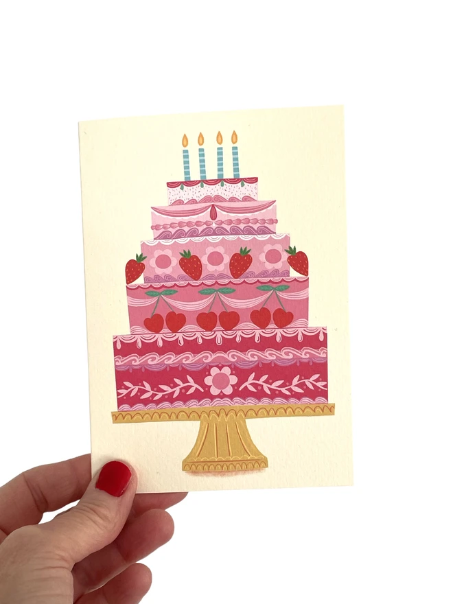 Folk Style Pink Cherries and Strawberries Cake