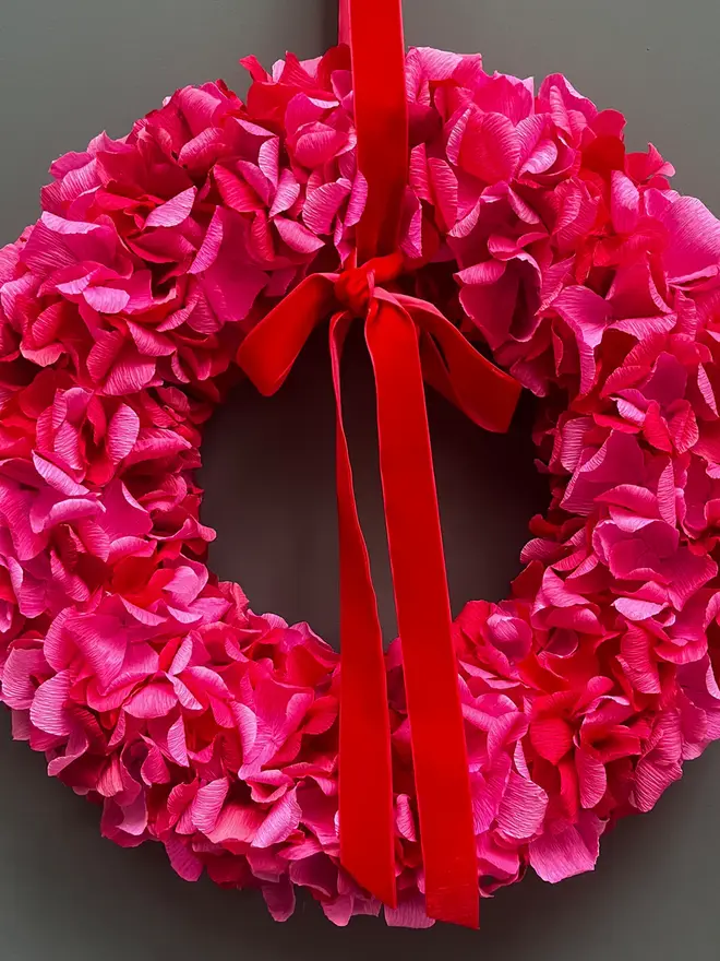 Hot Pink & Red Crepe Paper Wreath