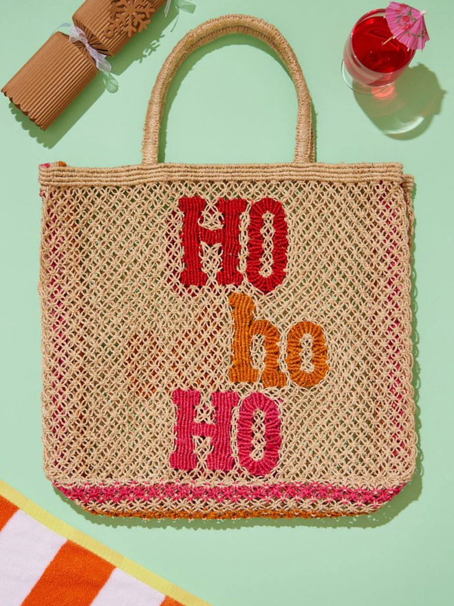 Natural and red ho ho ho bag