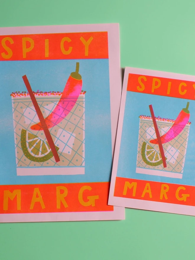 Spicy Margarita Cocktail Risograph Print