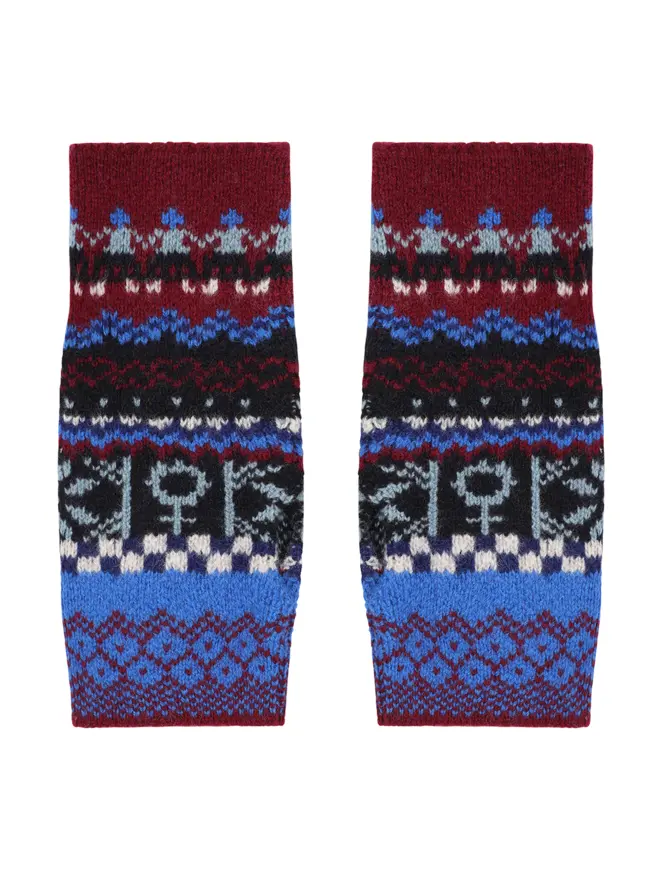 fairisle wrist warmers in klein with claret and navy details 
