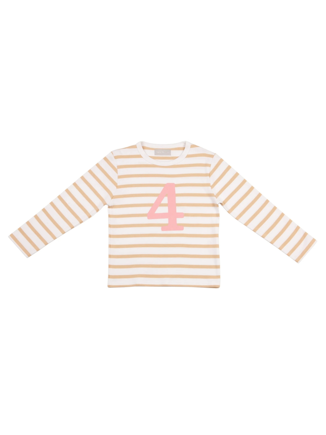 Biscuit & White Breton Striped Number 4 T Shirt (Pink)