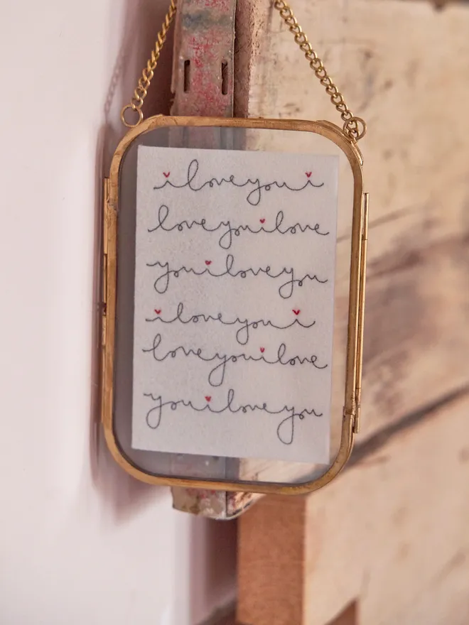 I love you embroidered large felt framed hanging decoration